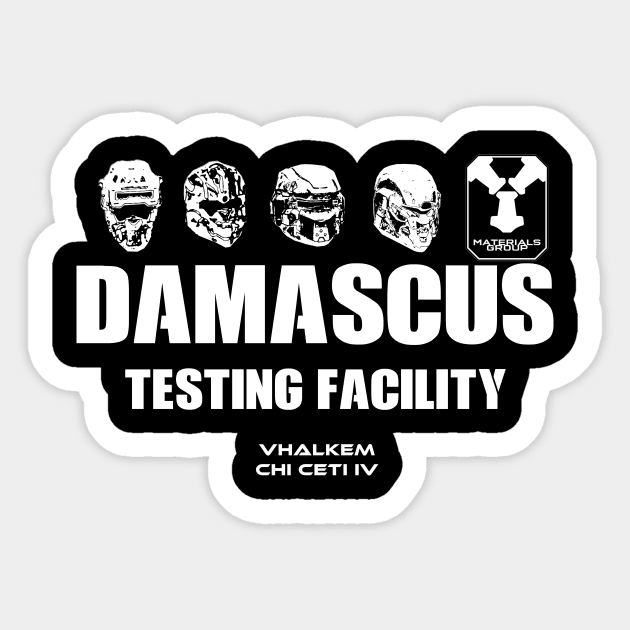 HALO-Damascus Testing Facility (White) Sticker by Ironmatter